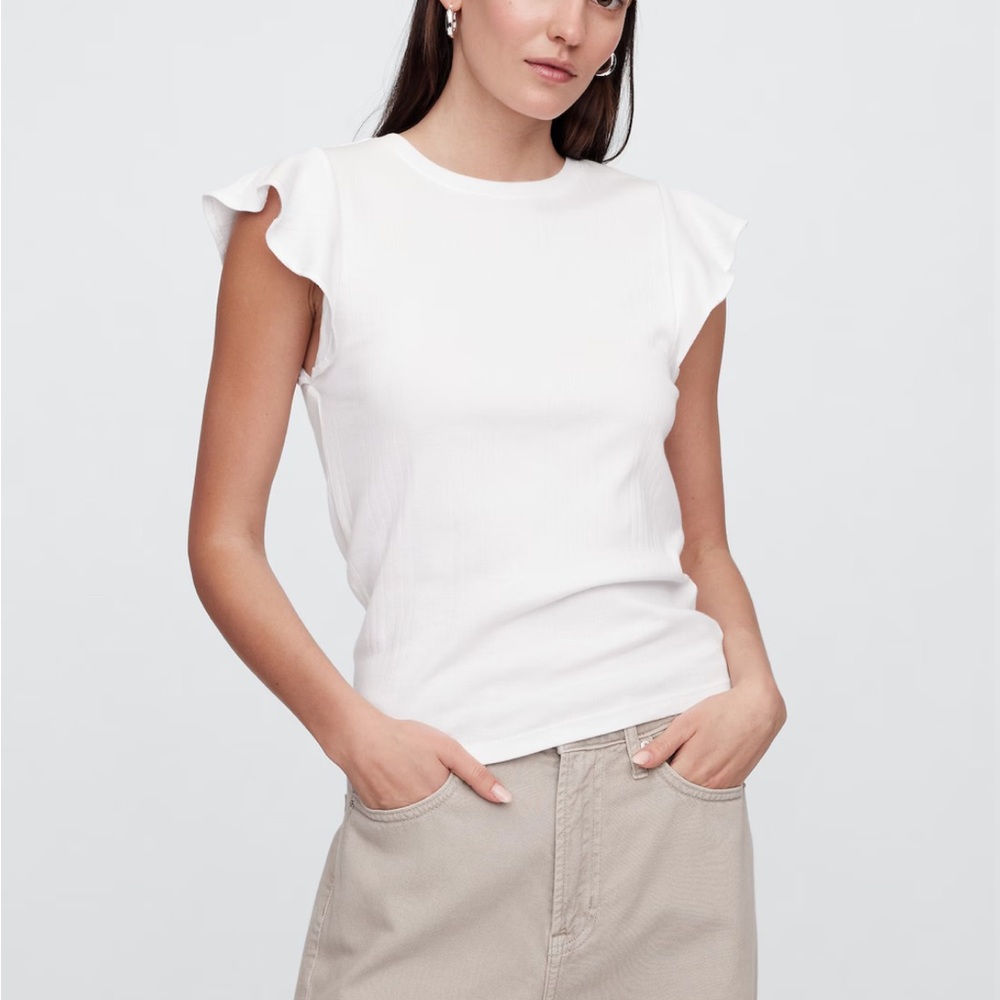 GAP White Ruffle Sleeve Top {S} NWT